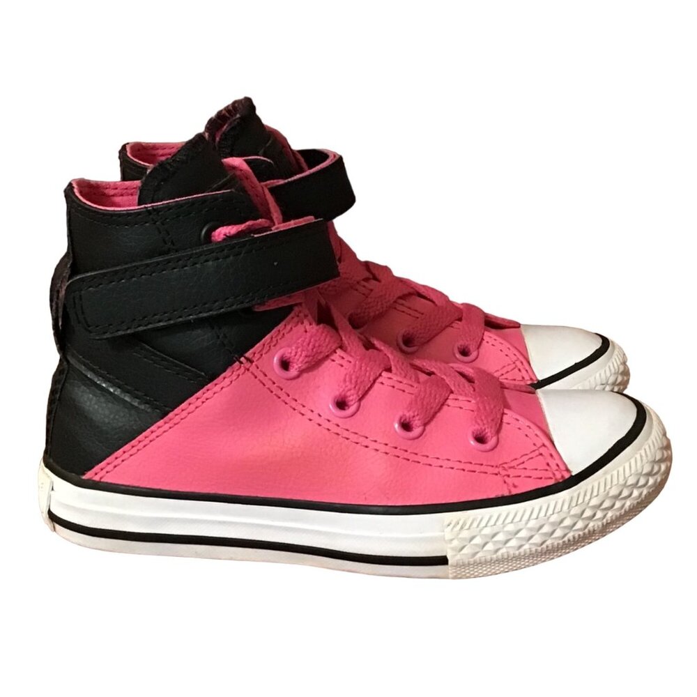 Converse CTAS Brea Youth Girls Size 12 Hi Top Pink Black Leather Sneakers RARE
